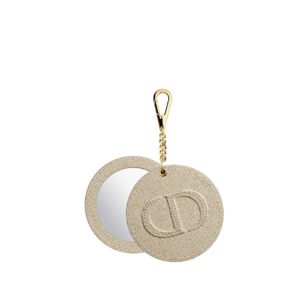 Dior Beauty Beige Fabric Compact Mirror with Gold Chain